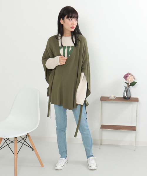 VENCEEXCHANGE(ヴァンスエクスチェンジ)の「ニットポンチョ(カーディガン/ボレロ・レディース・ベージュ/オリーブ/グレー・M)」の22枚目の写真