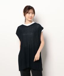 Samansa Mos2 | 透かし柄ロングニットベスト(ベスト)