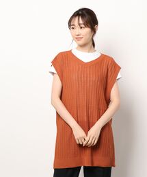 Samansa Mos2 | 透かし柄ロングニットベスト(ベスト)