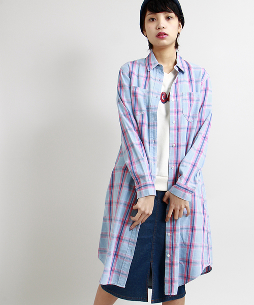 Wego ウィゴー の Wego インディゴチェックシャツワンピース シャツワンピース Wear