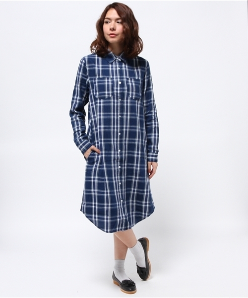 WEGO（ウィゴー）の「WEGO/インディゴチェックシャツワンピース（シャツワンピース・レディース・サックスブルー/ネイビー・FREE）」の7枚目の写真