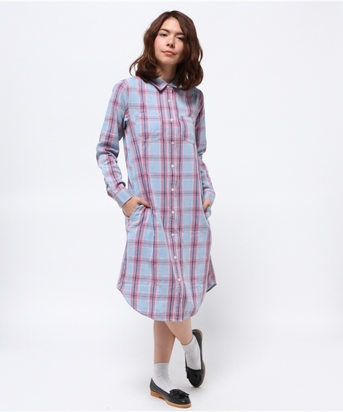 WEGO（ウィゴー）の「WEGO/インディゴチェックシャツワンピース（シャツワンピース・レディース・サックスブルー/ネイビー・FREE）」の8枚目の写真