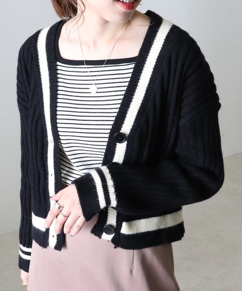 Cheek（チーク）の「チルデンニットカーディガン（カーディガン/ボレロ・レディース・アイボリー/ブラック・MEDIUM）」の2枚目の写真