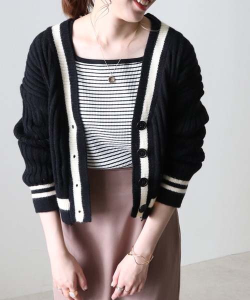 Cheek（チーク）の「チルデンニットカーディガン（カーディガン/ボレロ・レディース・アイボリー/ブラック・MEDIUM）」の4枚目の写真