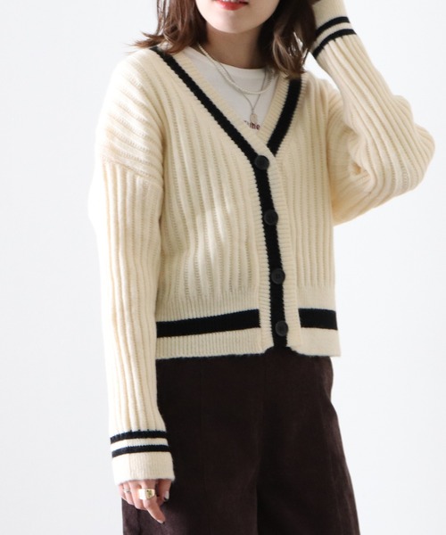 Cheek（チーク）の「チルデンニットカーディガン（カーディガン/ボレロ・レディース・アイボリー/ブラック・MEDIUM）」の6枚目の写真