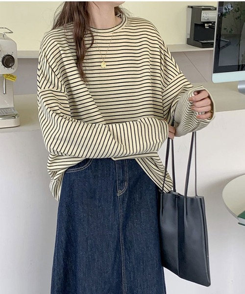LOPASS(ロパス)の「ボーダートップス(Tシャツ/カットソー・レディース・ベージュ系その他/ベージュ・LARGE/MEDIUM)」の2枚目の写真