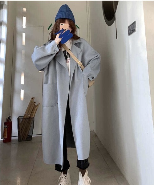 yuue' ( wear )（ユーイ）の「オーバーサイズ 袖ボリューム チェスターコート（チェスターコート・レディース・ブラック/ブラウン/グレー・SMALL/MEDIUM/LARGE/X-LARGE）」の13枚目の写真