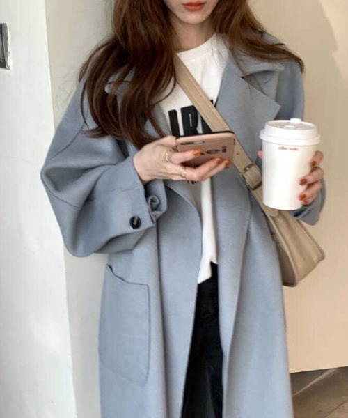 yuue' ( wear )（ユーイ）の「オーバーサイズ 袖ボリューム チェスターコート（チェスターコート・レディース・ブラック/ブラウン/グレー・SMALL/MEDIUM/LARGE/X-LARGE）」の16枚目の写真