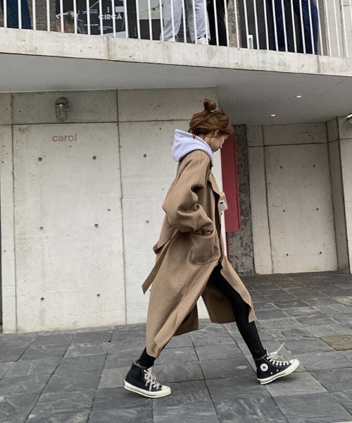 yuue' ( wear )（ユーイ）の「オーバーサイズ 袖ボリューム チェスターコート（チェスターコート・レディース・ブラック/ブラウン/グレー・SMALL/MEDIUM/LARGE/X-LARGE）」の18枚目の写真