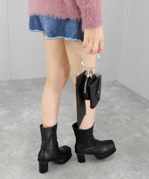 minia（ミニア）の「ワイドスクエアトゥの厚底ピースミドルブーツ　◆（ブーツ・レディース・アイボリー/ブラック/ブラウン系/パイソン・S/M/L/LL）」の15枚目の写真