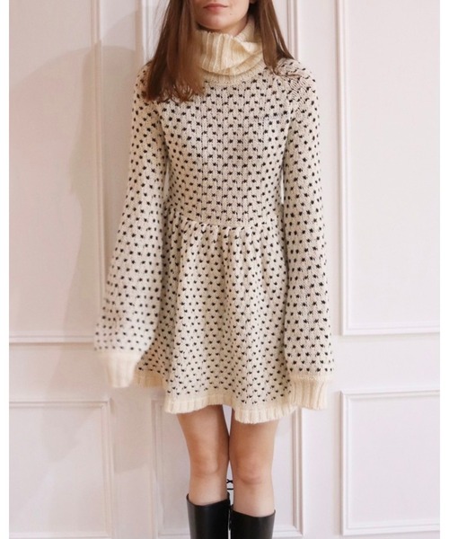 epine（エピヌ）の「long turtle neck dot cable knit flare onepiece（ワンピース・レディース・ベージュ/アイボリー・FREE）」の15枚目の写真