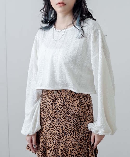 RASVOA(ラスボア)の「ふくれジャガードトップス(Tシャツ/カットソー・レディース・ブラック/オフホワイト・FREE)」の1枚目の写真