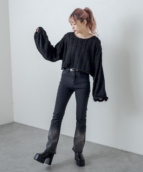 RASVOA(ラスボア)の「ふくれジャガードトップス(Tシャツ/カットソー・レディース・ブラック/オフホワイト・FREE)」の5枚目の写真