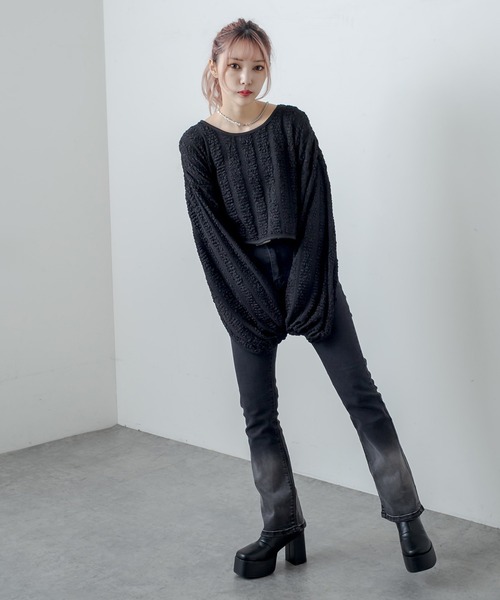 RASVOA(ラスボア)の「ふくれジャガードトップス(Tシャツ/カットソー・レディース・ブラック/オフホワイト・FREE)」の6枚目の写真