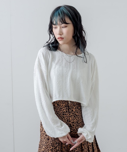 RASVOA(ラスボア)の「ふくれジャガードトップス(Tシャツ/カットソー・レディース・ブラック/オフホワイト・FREE)」の13枚目の写真