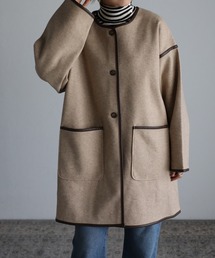 Fizz | 【Fizz/フィズ】　パイピング×フェイクウールミドル丈コート(ノーカラーコート)