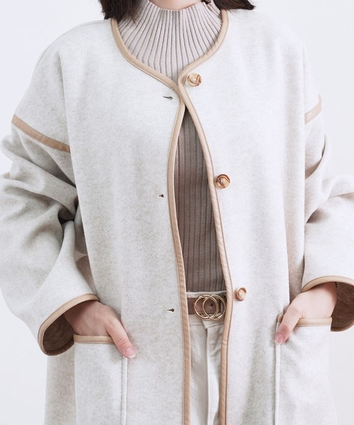 Fizz（フィズ）の「【Fizz/フィズ】　パイピング×フェイクウールミドル丈コート（ノーカラーコート・レディース・ブラック/ベージュ/アイボリー/モカ/キナリ・M）」の16枚目の写真