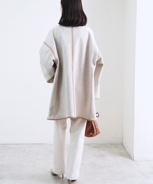 Fizz（フィズ）の「【Fizz/フィズ】　パイピング×フェイクウールミドル丈コート（ノーカラーコート・レディース・ブラック/ベージュ/アイボリー/モカ/キナリ・M）」の11枚目の写真