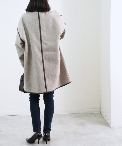 Fizz（フィズ）の「【Fizz/フィズ】　パイピング×フェイクウールミドル丈コート（ノーカラーコート・レディース・ブラック/ベージュ/アイボリー/モカ/キナリ・M）」の9枚目の写真