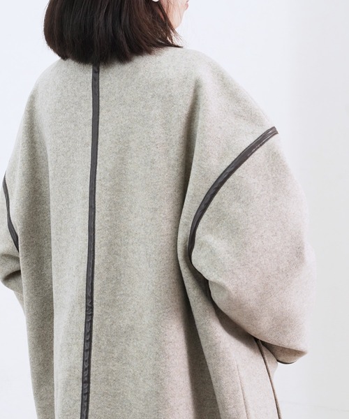 Fizz（フィズ）の「【Fizz/フィズ】　パイピング×フェイクウールミドル丈コート（ノーカラーコート・レディース・ブラック/ベージュ/アイボリー/モカ/キナリ・M）」の7枚目の写真