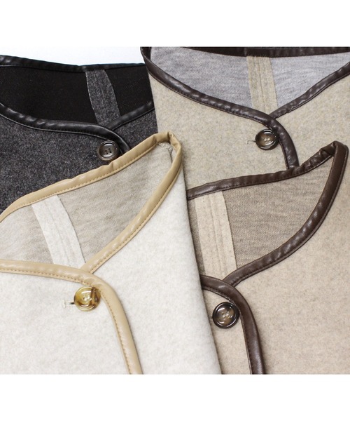 Fizz（フィズ）の「【Fizz/フィズ】　パイピング×フェイクウールミドル丈コート（ノーカラーコート・レディース・ブラック/ベージュ/アイボリー/モカ/キナリ・M）」の13枚目の写真