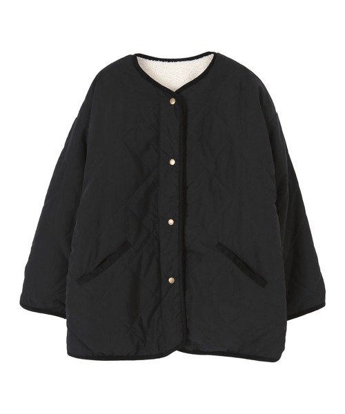 titivate(ティティベイト)の「キルト×ボアリバーシブルジャケット(ノーカラージャケット・レディース・ブラック/ベージュ/アイボリー/ライトカーキ・FREE)」の3枚目の写真