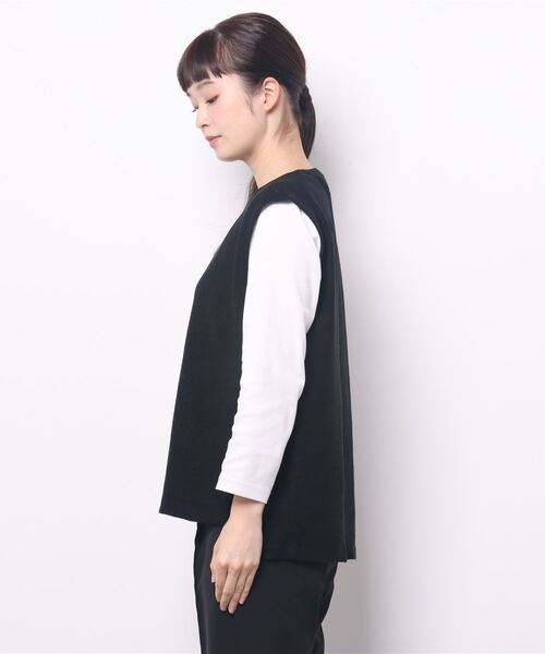 note et silence (ノートエシロンス)の「【 AMB100貨 】サフィランリネン クルーベスト(ベスト・レディース・ブラック/ブラウン・SMALL)」の5枚目の写真