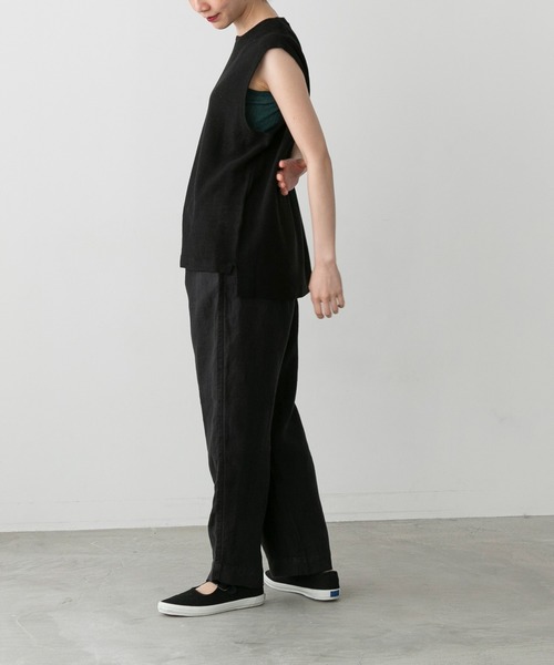 note et silence (ノートエシロンス)の「【 AMB100貨 】サフィランリネン クルーベスト(ベスト・レディース・ブラック/ブラウン・SMALL)」の6枚目の写真