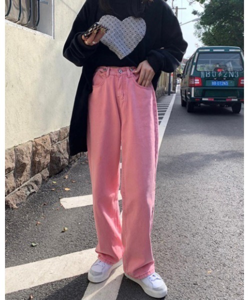 DAIS-Y（デイジー）の「ハイウエストカラーデニムパンツ（デニムパンツ・レディース・ピンク・S/M）」の4枚目の写真