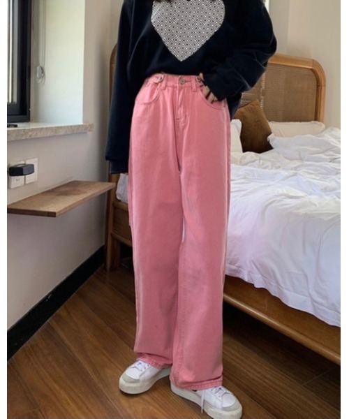 DAIS-Y（デイジー）の「ハイウエストカラーデニムパンツ（デニムパンツ・レディース・ピンク・S/M）」の3枚目の写真