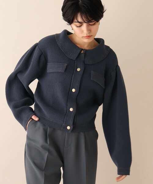 OPAQUE.CLIP（オペークドットクリップ）の「◆ジャケットライクニットカーディガン（カーディガン/ボレロ・レディース・ライトグレー/ブルー・38）」の2枚目の写真