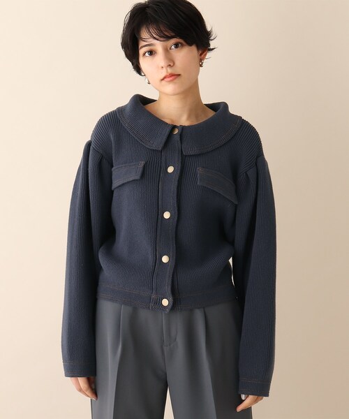 OPAQUE.CLIP（オペークドットクリップ）の「◆ジャケットライクニットカーディガン（カーディガン/ボレロ・レディース・ライトグレー/ブルー・38）」の3枚目の写真