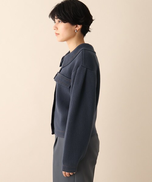 OPAQUE.CLIP（オペークドットクリップ）の「◆ジャケットライクニットカーディガン（カーディガン/ボレロ・レディース・ライトグレー/ブルー・38）」の4枚目の写真