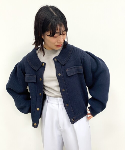 OPAQUE.CLIP（オペークドットクリップ）の「◆ジャケットライクニットカーディガン（カーディガン/ボレロ・レディース・ライトグレー/ブルー・38）」の20枚目の写真