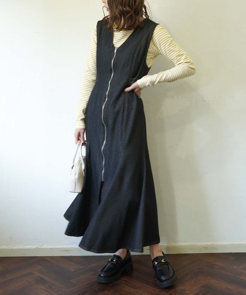 archives(アルシーヴ)の「フロントZIPマーメイドジャンパースカート(ジャンパースカート・レディース・ブラック/ベージュ/アイボリー・MEDIUM)」の9枚目の写真