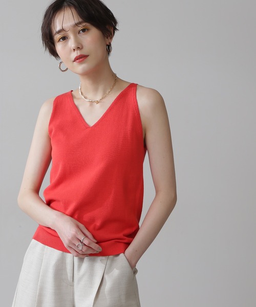 N.(N. Natural Beauty Basic)(エヌエヌナチュラルビューティーベーシック)の「◆Vネックニットタンクトップ(タンクトップ・レディース・ブラック/オフホワイト/オレンジ・MEDIUM)」の1枚目の写真