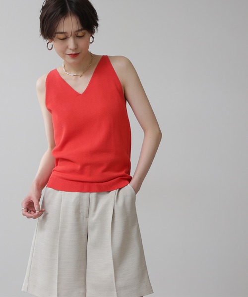N.(N. Natural Beauty Basic)(エヌエヌナチュラルビューティーベーシック)の「◆Vネックニットタンクトップ(タンクトップ・レディース・ブラック/オフホワイト/オレンジ・MEDIUM)」の8枚目の写真