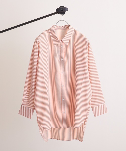 PAPAVER(パパヴェル)の「【PAPAVER】ストライプB柄 TCビッグシャツ(シャツ/ブラウス・レディース・ネイビー/サックスブルー/ピンク/オレンジ/グリーン・MEDIUM)」の5枚目の写真