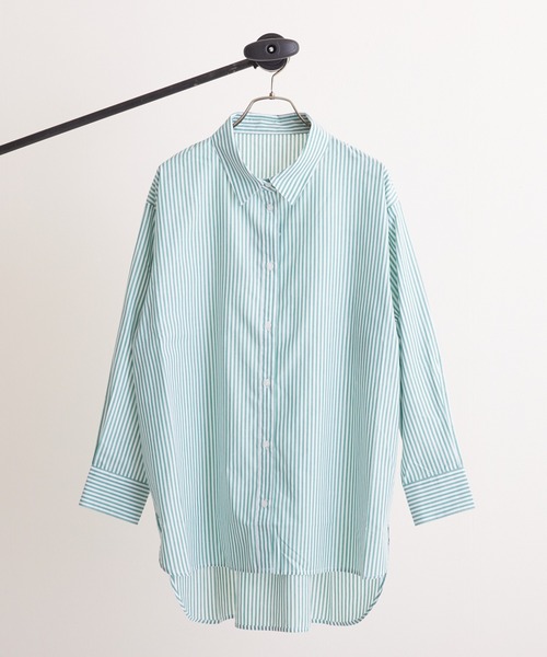 PAPAVER(パパヴェル)の「【PAPAVER】ストライプB柄 TCビッグシャツ(シャツ/ブラウス・レディース・ネイビー/サックスブルー/ピンク/オレンジ/グリーン・MEDIUM)」の2枚目の写真