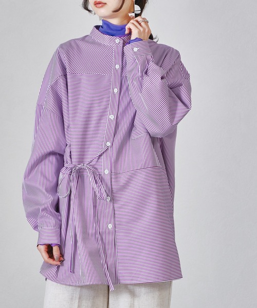 acro（アクロ）の「ストライプパッチワークシャツ/AC1322（シャツ/ブラウス・レディース・パープル/レッド/グリーン/ネイビー/ブラウン・ﾌﾘ-）」の4枚目の写真