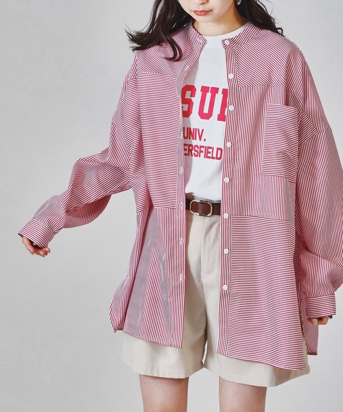 acro（アクロ）の「ストライプパッチワークシャツ/AC1322（シャツ/ブラウス・レディース・パープル/レッド/グリーン/ネイビー/ブラウン・ﾌﾘ-）」の5枚目の写真