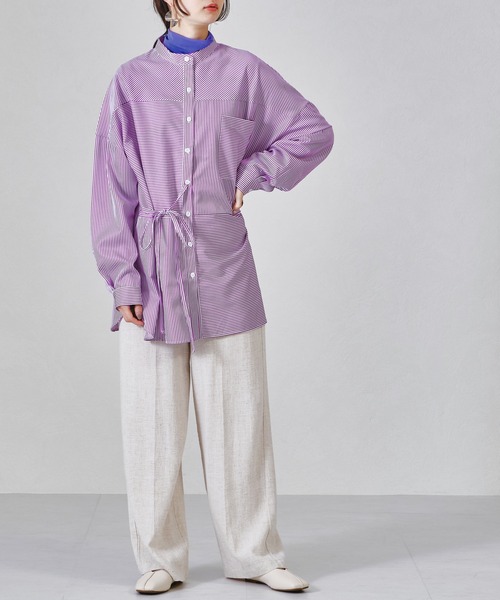 acro（アクロ）の「ストライプパッチワークシャツ/AC1322（シャツ/ブラウス・レディース・パープル/レッド/グリーン/ネイビー/ブラウン・ﾌﾘ-）」の7枚目の写真