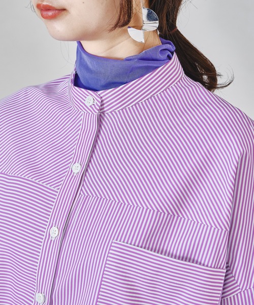 acro（アクロ）の「ストライプパッチワークシャツ/AC1322（シャツ/ブラウス・レディース・パープル/レッド/グリーン/ネイビー/ブラウン・ﾌﾘ-）」の8枚目の写真