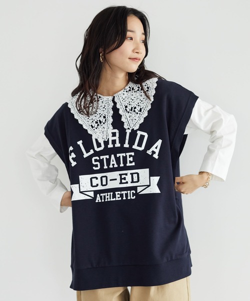 SEVENDAYS=SUNDAY（セブンデイズサンデイ）の「ミニ裏毛カレッジBIGベスト　＊◆（ベスト・レディース・チャコールグレー/ネイビー/アイボリー・M/L）」の3枚目の写真