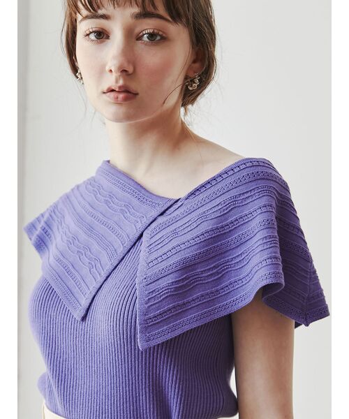 LAGUNAMOON（ラグナムーン）の「ビッグカラーニットプルオーバー（ニット/セーター・レディース・パープル/ホワイト/ブラック・FREE）」の11枚目の写真