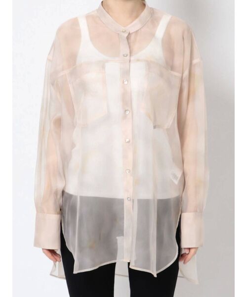 MERCURYDUO（マーキュリーデュオ）の「マーブルプリントスタンドカラーシャツ（シャツ/ブラウス・レディース・ライトグレー/ベージュ・FREE）」の3枚目の写真