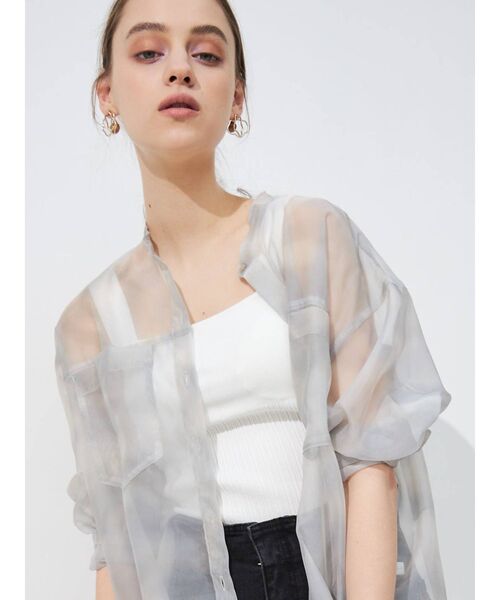 MERCURYDUO（マーキュリーデュオ）の「マーブルプリントスタンドカラーシャツ（シャツ/ブラウス・レディース・ライトグレー/ベージュ・FREE）」の13枚目の写真