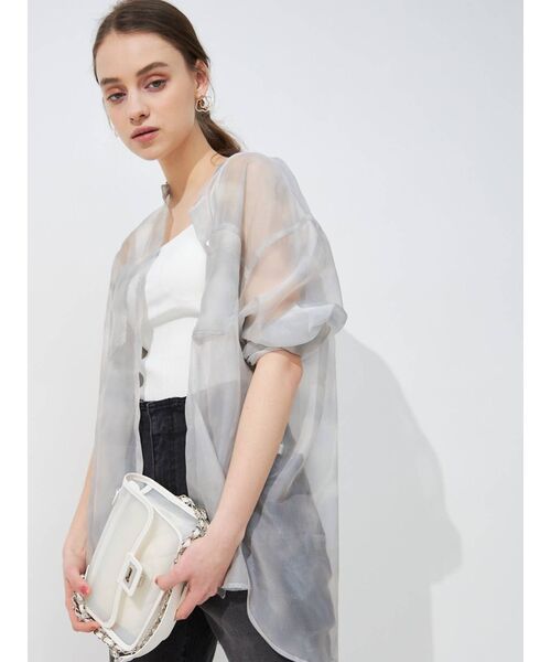 MERCURYDUO（マーキュリーデュオ）の「マーブルプリントスタンドカラーシャツ（シャツ/ブラウス・レディース・ライトグレー/ベージュ・FREE）」の14枚目の写真