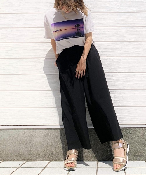 Q（キュー）の「さらさらワイドパンツ（その他パンツ・レディース・ブラック/ベージュ・MEDIUM）」の7枚目の写真