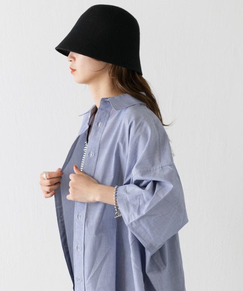 WHIMSIC（ウィムジック）の「【WHIMSIC】オーバーサイズショートスリーブシャツ（シャツ/ブラウス・レディース・ネイビー/ブルー・FREE）」の14枚目の写真